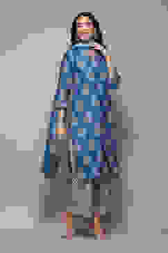 Royal Blue Cotton Straight Printed Kurta Straight Palazzo Suit Set image number 6