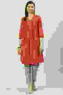 Rust Yarndyed Cotton Straight Kurta Slim Pants Suit Set image number 6