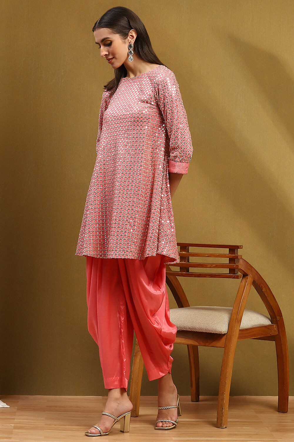 Aqua Blue Viscose Blend Embellished Asymmetric Kurta Set image number 0