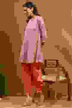 Blush Pink Viscose Blend Embellished Asymmetric Kurta Set image number 0