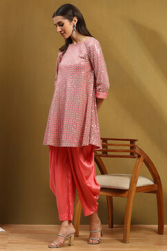 Blush Pink Viscose Blend Embellished Asymmetric Kurta Set image number 0