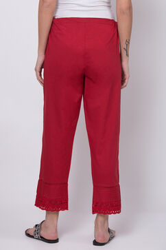 Red Cotton Solid Pant image number 4
