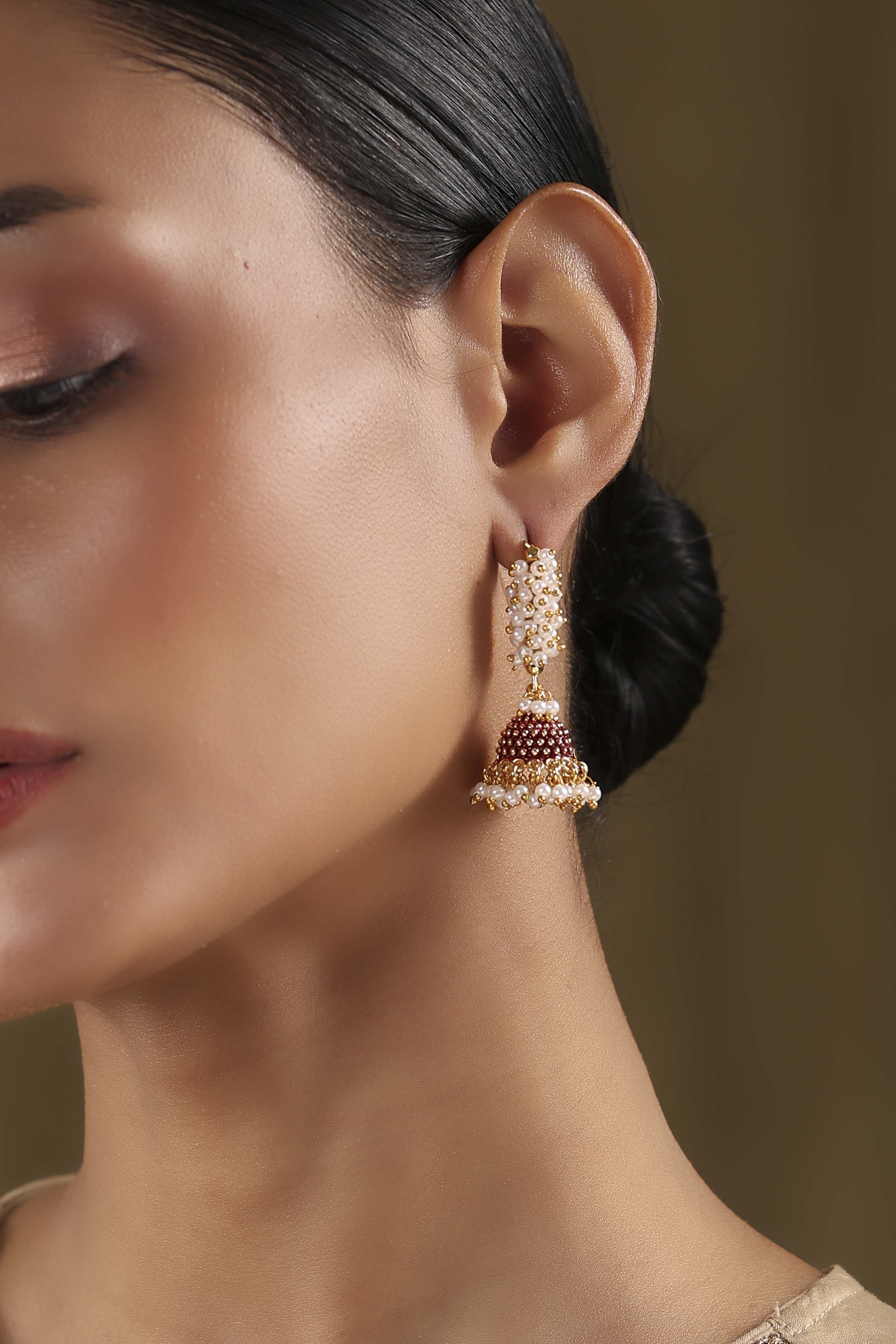 Maroon Brass Jhumka image number 1