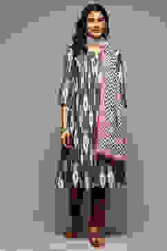 Grey Cotton Blend Straight Yarndyed Suit Set image number 6