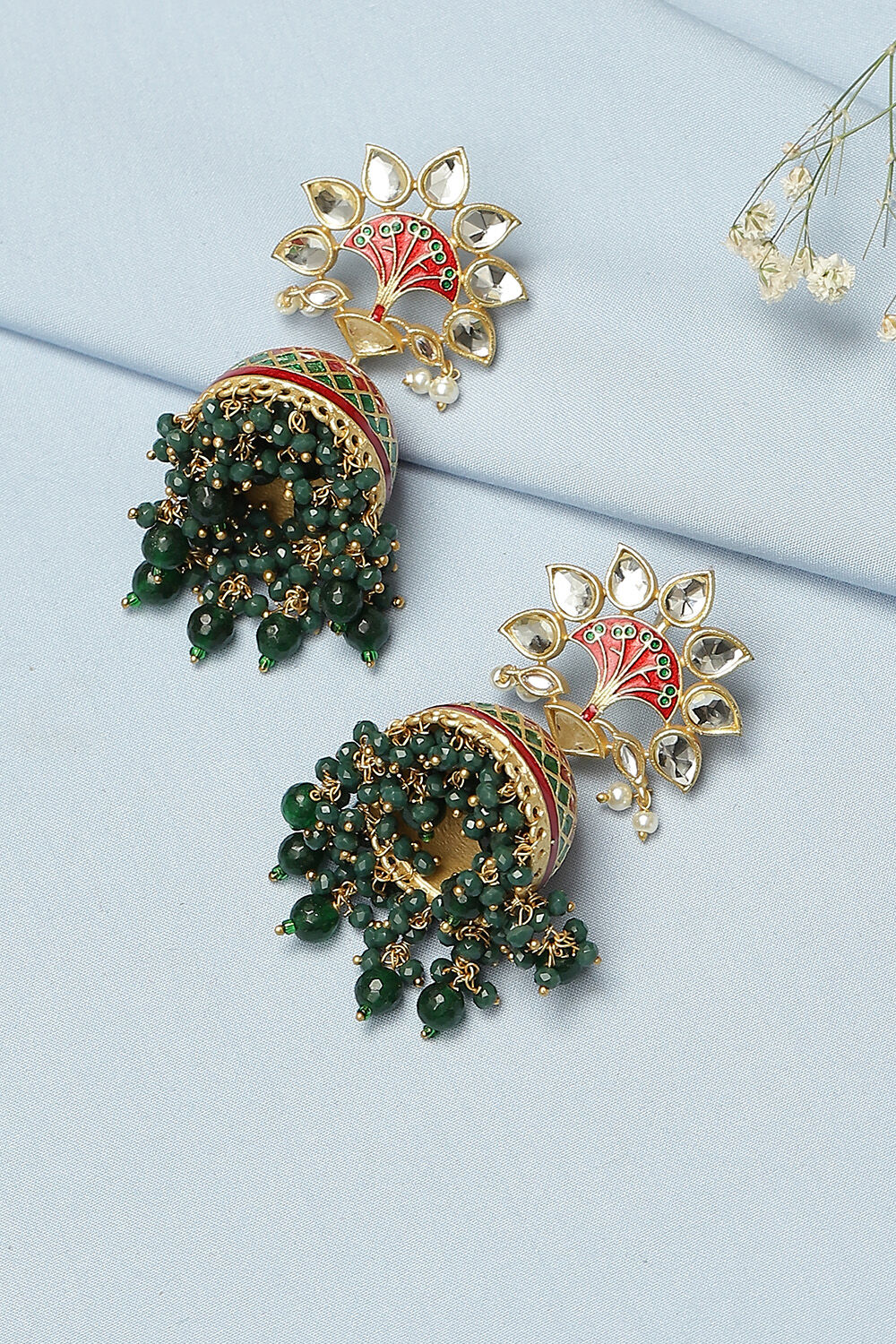 Red Green Meenakari Jhumkas image number 0