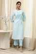 Turquoise Floral Printed Straight Kurta Set image number 5