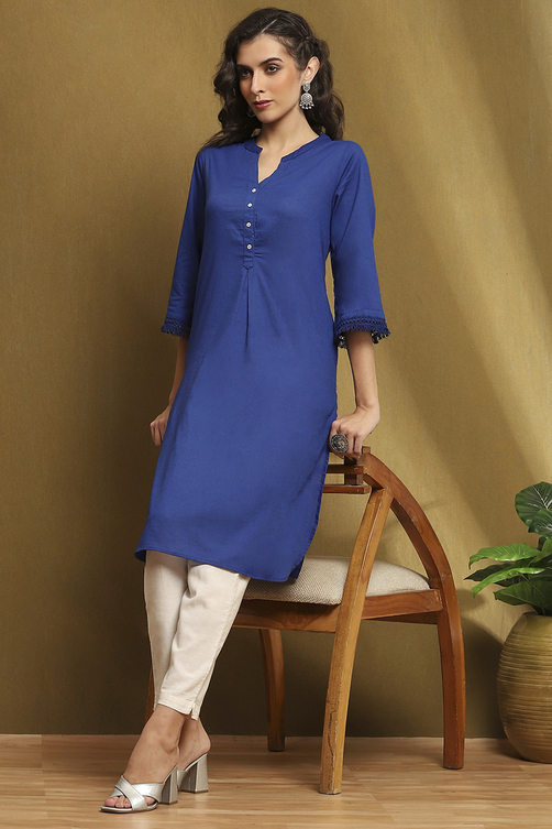 Pink Cotton Blend Solid Straight Kurta image number 0