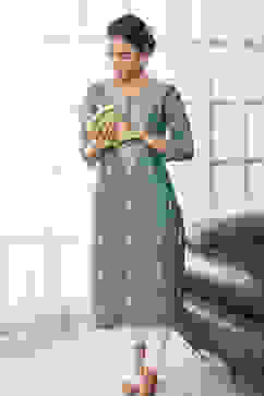 Sape Green Yard-Dyed Straight Kurta image number 2