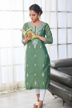 Sape Green Yard-Dyed Straight Kurta image number 2