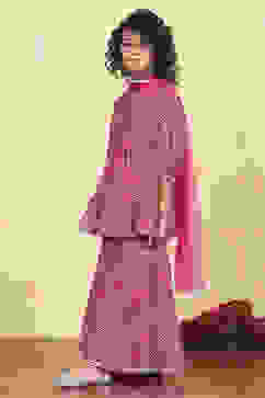 Pink Cotton Printed Straight Sharara Suit Set image number 3