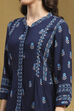 Navy Blue Floral Printed Gathered Short Kurta image number 1