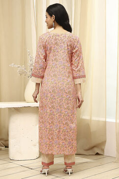 Pink Cotton Screen Print Unstitched Suit Set image number 6