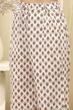 Brown and White Cotton Screen Print Unstitched Suit Set image number 3