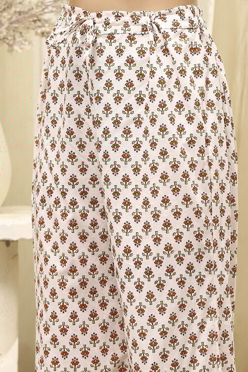 Lime Green and White Cotton Screen Print Unstitched Suit Set image number 3