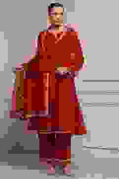 Red Polyester Kalidar Printed Suit Set image number 0