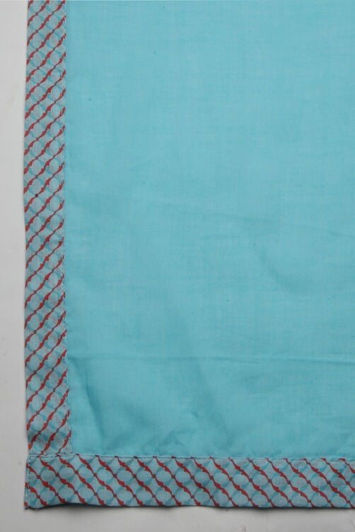 Turquoise Cotton Kalidar Kurta Churidar Suit Set image number 2