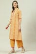 Yellow Printed Cotton A-Line Kurta Palazzo Suit Set image number 3