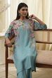 Blue Floral Straight Kurta Set image number 7