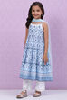 Blue Cotton Flared Straight Kurta Palazzo Suit Set image number 5