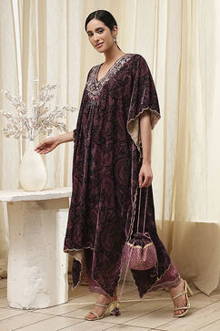 Purple Art Silk A-Line Kurta Palazzo Suit Set image number 3