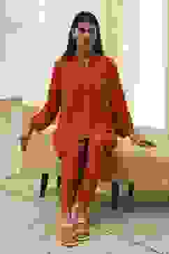 Burnt Orange Straight Solid Co-ord Set image number 0