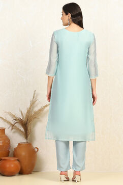 Teal Chanderi Unstitched Suit Set image number 5
