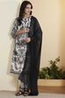 Black & White Viscose Rayon Floral Straight Kurta Set