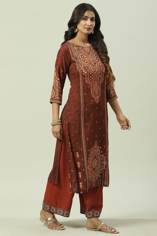 Blue Rayon Straight Printed Kurta image number 3