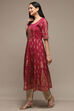 Wine Cotton Flared Printed Kurta image number 2