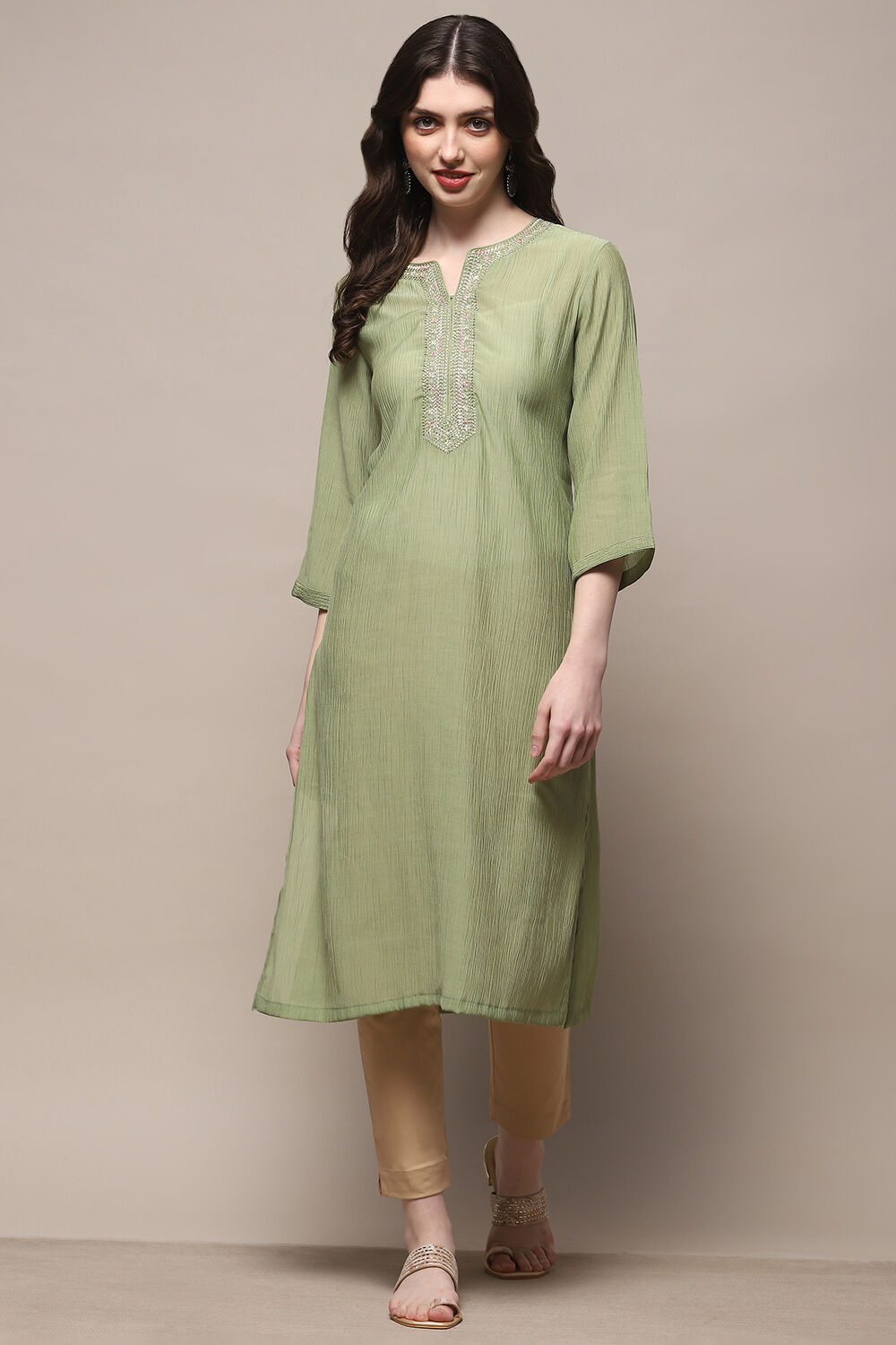 Pista Green Solid Straight Classic Kurta image number 5