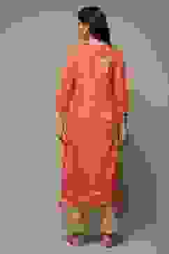 Orange LIVA Straight Printed Kurta image number 4