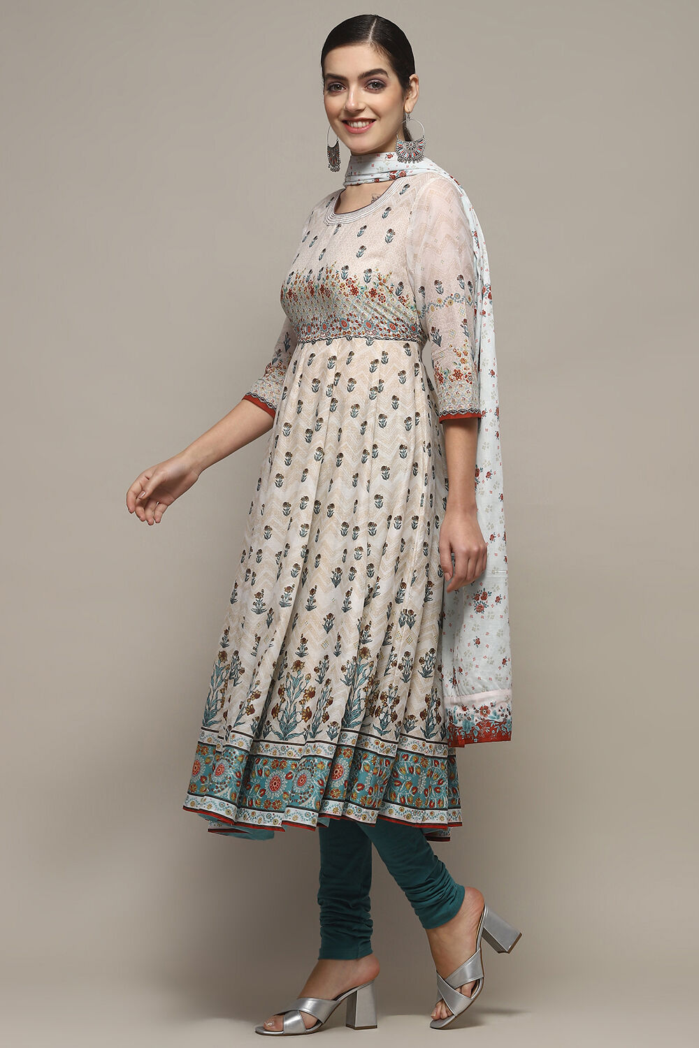 Yellow Voile Anarkali Kurta Churidar Suit Set image number 4