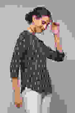 Navy LIVA Straight Printed Kurti image number 3