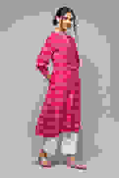 Hot Pink LIVA Straight Printed Kurta image number 4