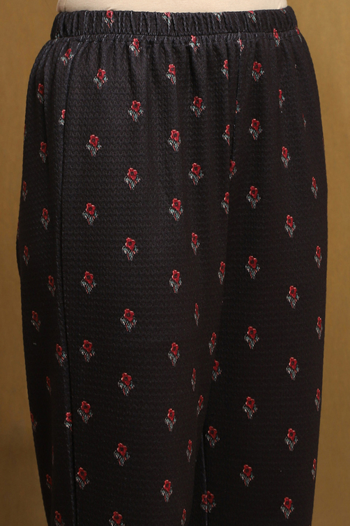 Black Printed Straight Winter wear Kurta Set image number 2