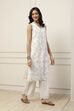White Cotton Schiffli Embroidered Straight Suit Set image number 5