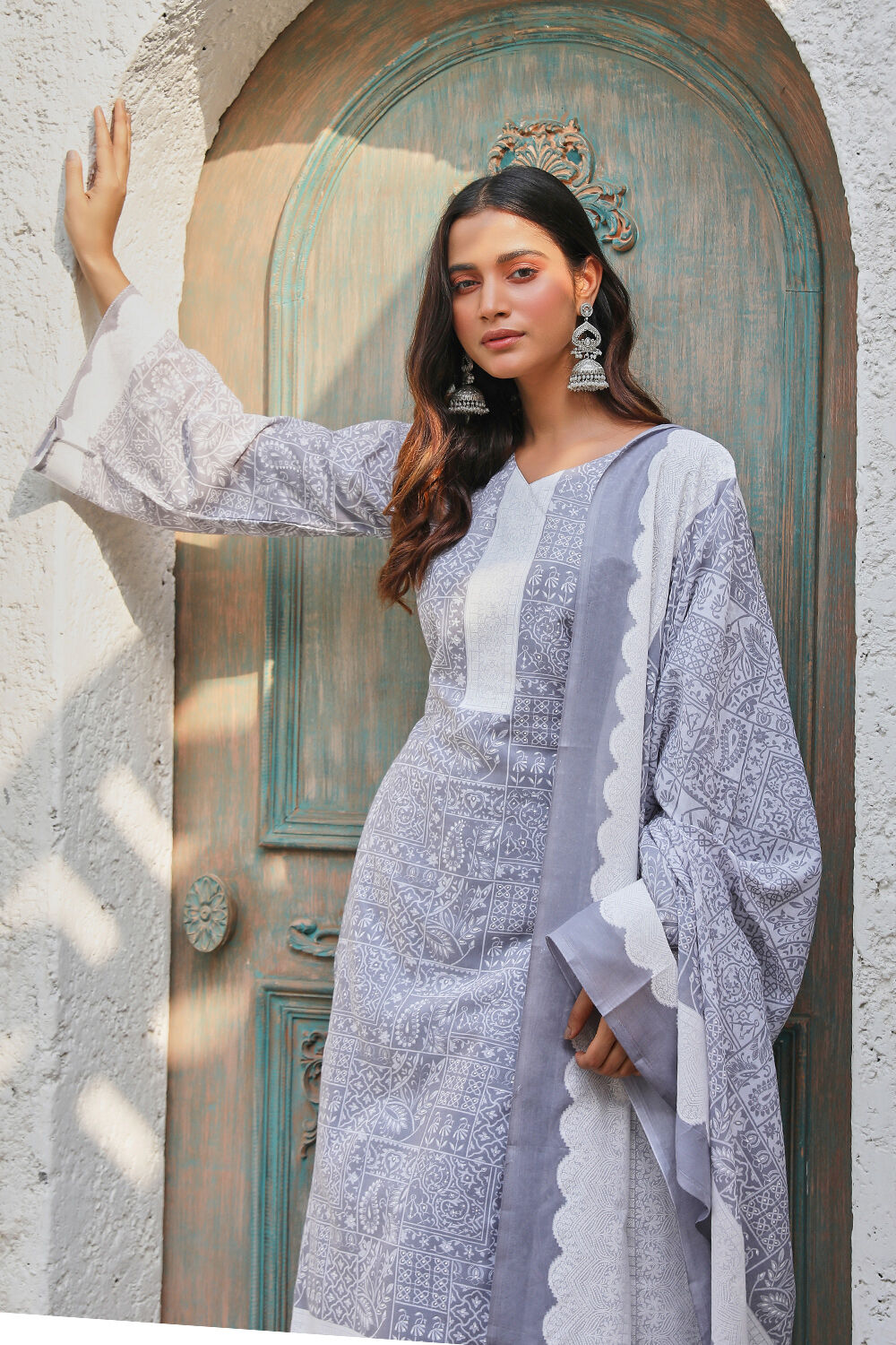 Mauve Cotton Blend Digital Print Unstitched Suit Set  image number 0