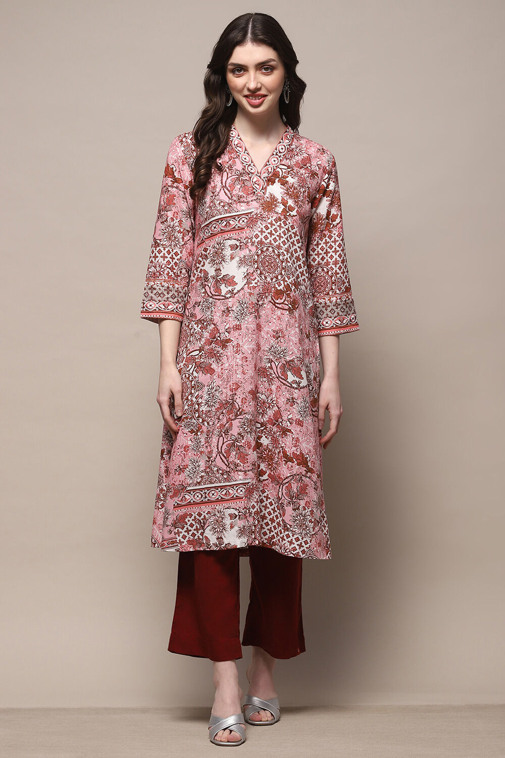 Maroon Cotton Relaxed Pant image number 0