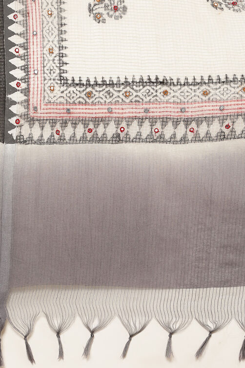 Off White Cotton Handloom Unstitched Suit Set image number 2