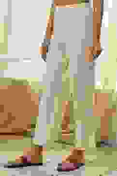 Cream-Colored Cotton Solid Regular Pants image number 2