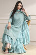 Powder Blue Cotton Blend Layered Embroidered Fusion Set image number 0