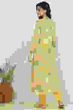 Yellow Cotton Printed Unstitched Suit Set image number 5