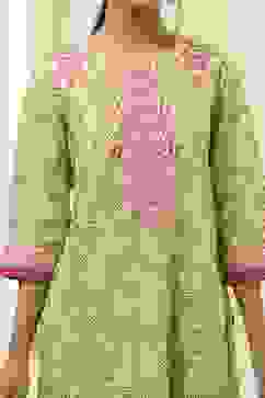 Green Cotton Printed Straight Kurta image number 1