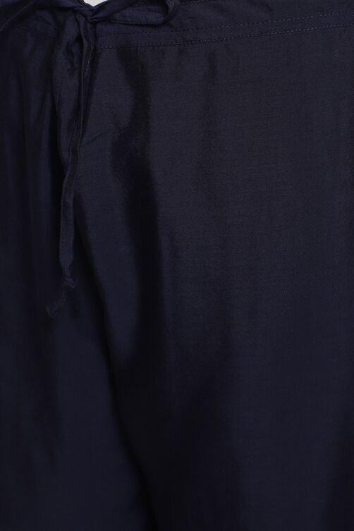 Indigo Art Silk Kurta Pants Set image number 4