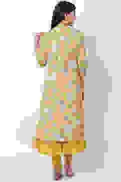 Yellow Cotton Flared Kurta Churidar Suit Set image number 5