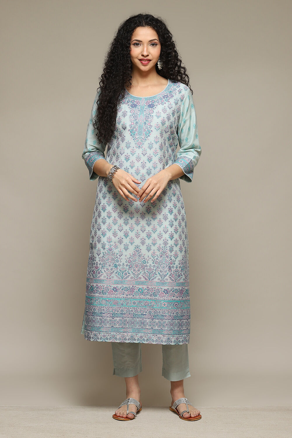 Peach Cotton Blend Straight Yarndyed Kurta Suit Set image number 6