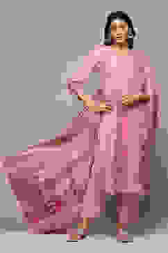 Pink Cotton Blend Straight Yarndyed Kurta Suit Set image number 0