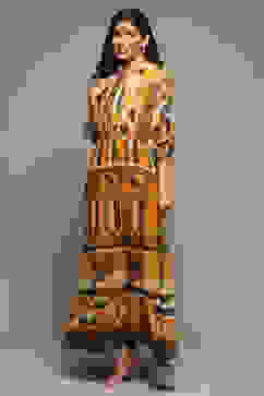 Black Cotton Blend Tiered Printed Dress image number 2