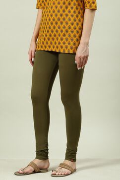 Olive Cotton Blend Solid Churidar image number 2