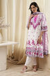 White and Pink Cotton Printed Straight Suit Set image number 0